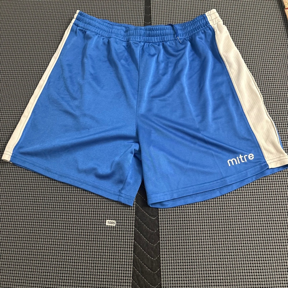 Mitre Mens Soccer Shorts Blue White Striped Athletic Training Size Medium